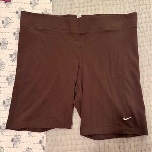 Nike Brown Cotton Bike Shorts with White Swoosh